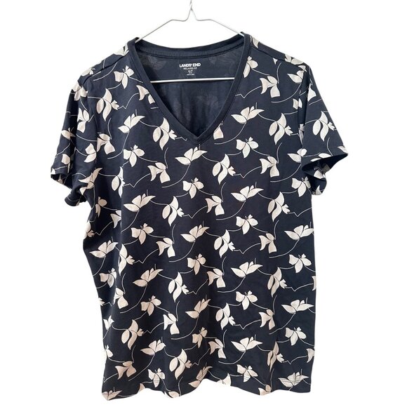 Lands End Womens Relaxed Fit V-Neck Floral Top PM Supima Cotton  Casual Comfy - Picture 1 of 8